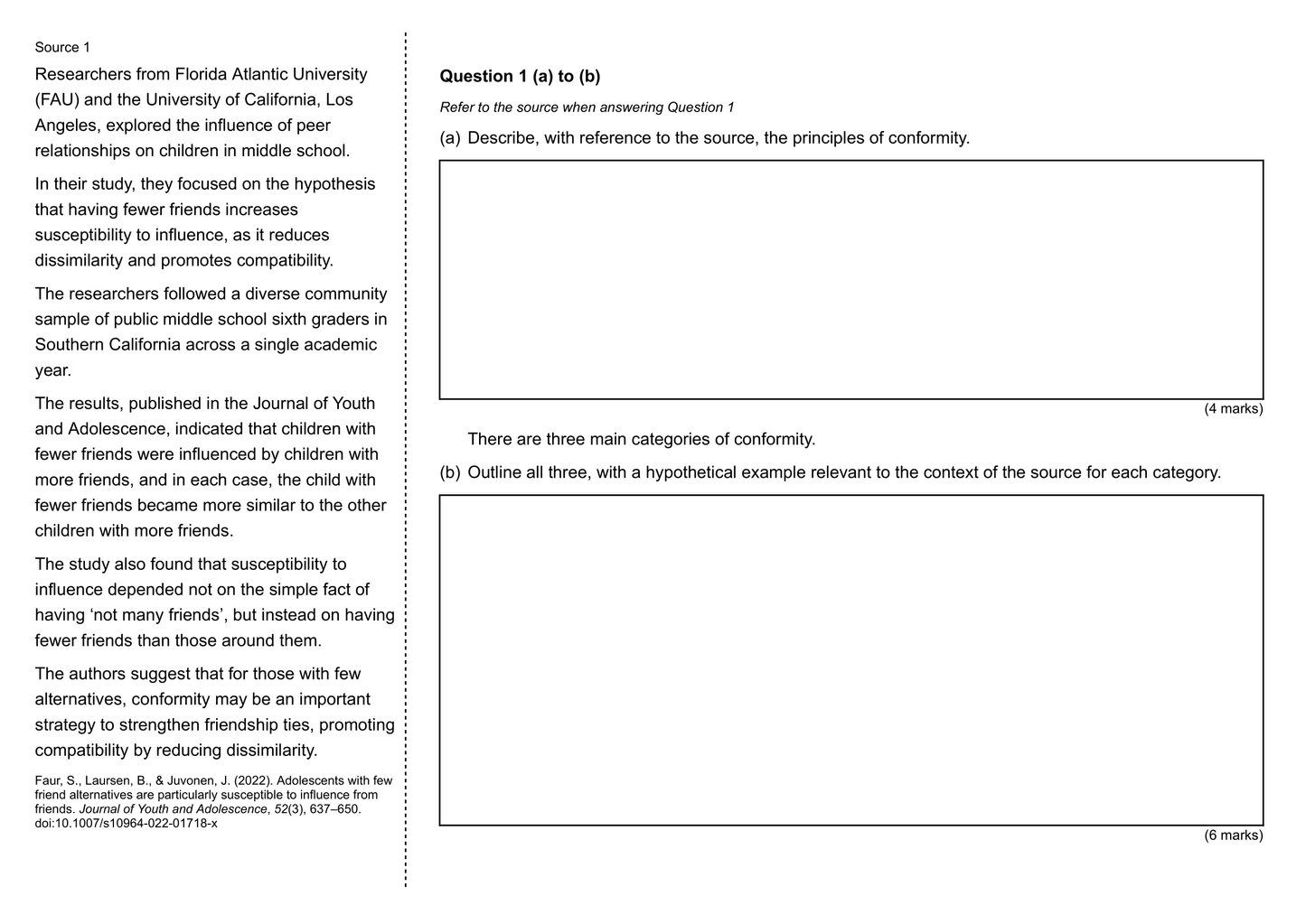 Stage 2 Psychology 2024 Social Influence Test