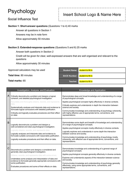 Stage 2 Psychology 2024 Social Influence Test